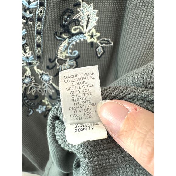 J.JILL Petite Gray Embroidered Thermal Tunic Top Long Sleeve Cotton Blend Large - Picture 8 of 8